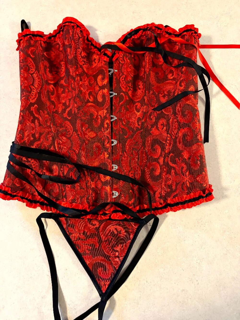 Red And Black Lace Corset Set Size Large Costume